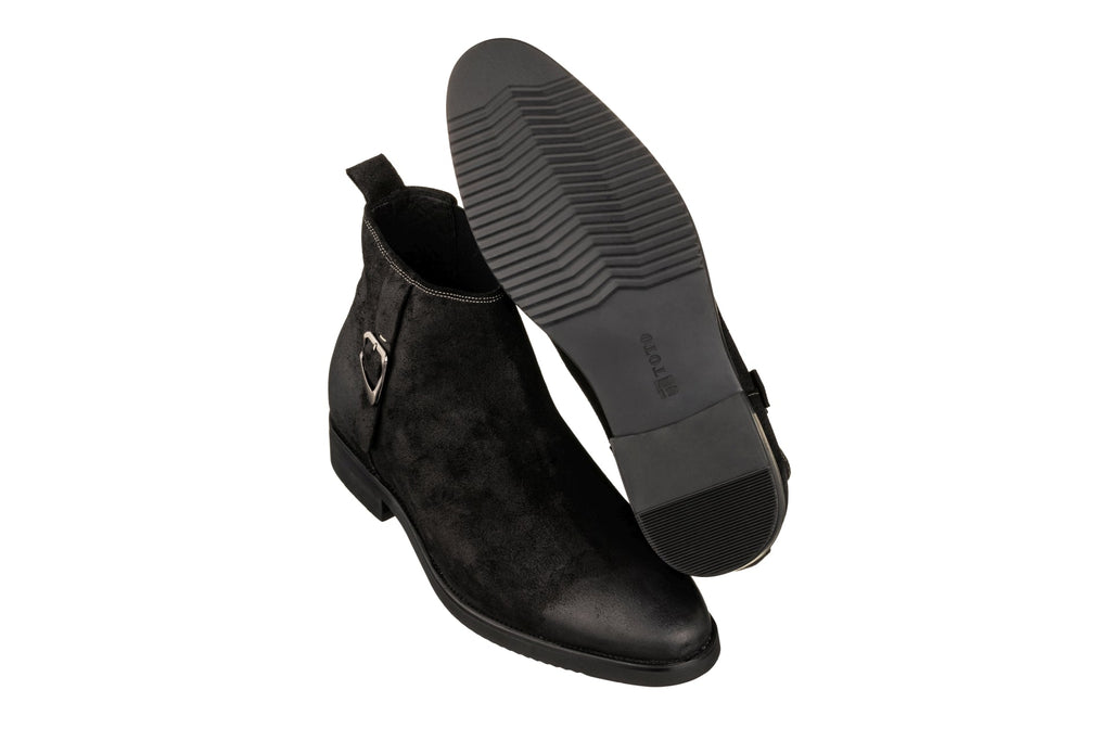 TOTO - K92081 - 3 Inches Taller (Nubuck Black) - Chelsea Ankle Boots