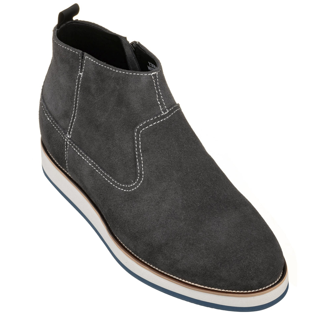 CALTO - Y30022 - 3 Inches Taller (Nubuck Grey) - Zipper Boots