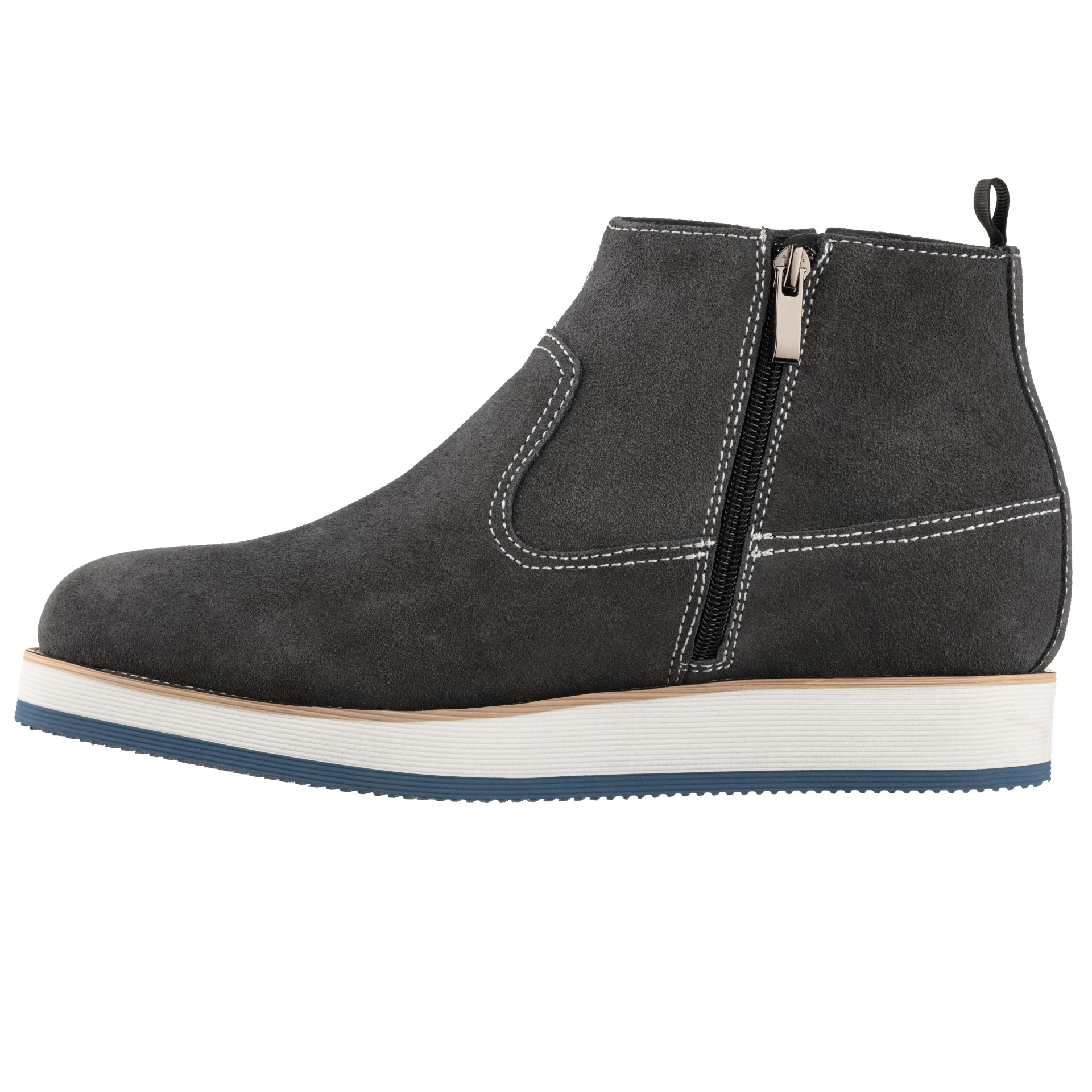 CALTO - Y30022 - 3 Inches Taller (Nubuck Grey) - Zipper Boots