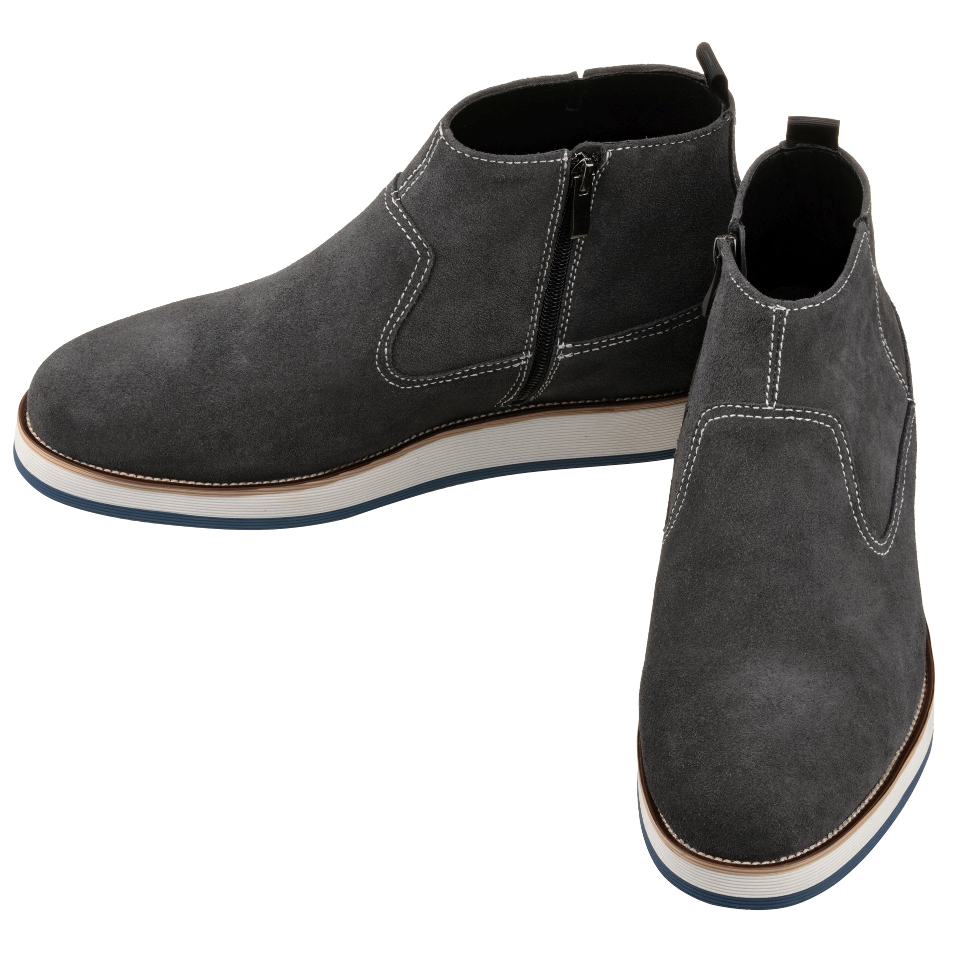 CALTO - Y30022 - 3 Inches Taller (Nubuck Grey) - Zipper Boots