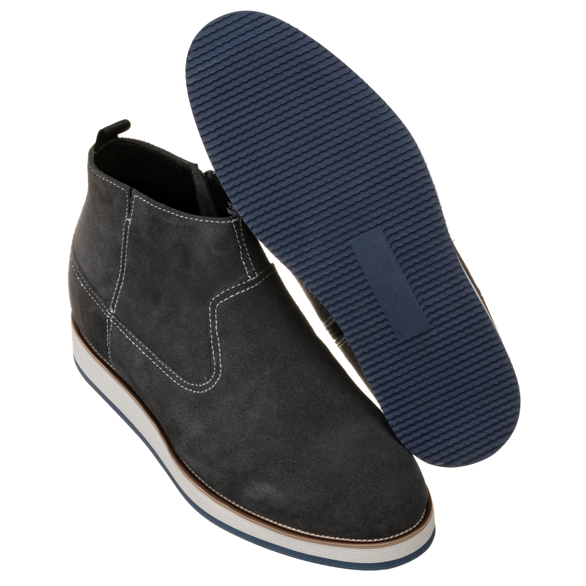 CALTO - Y30022 - 3 Inches Taller (Nubuck Grey) - Zipper Boots