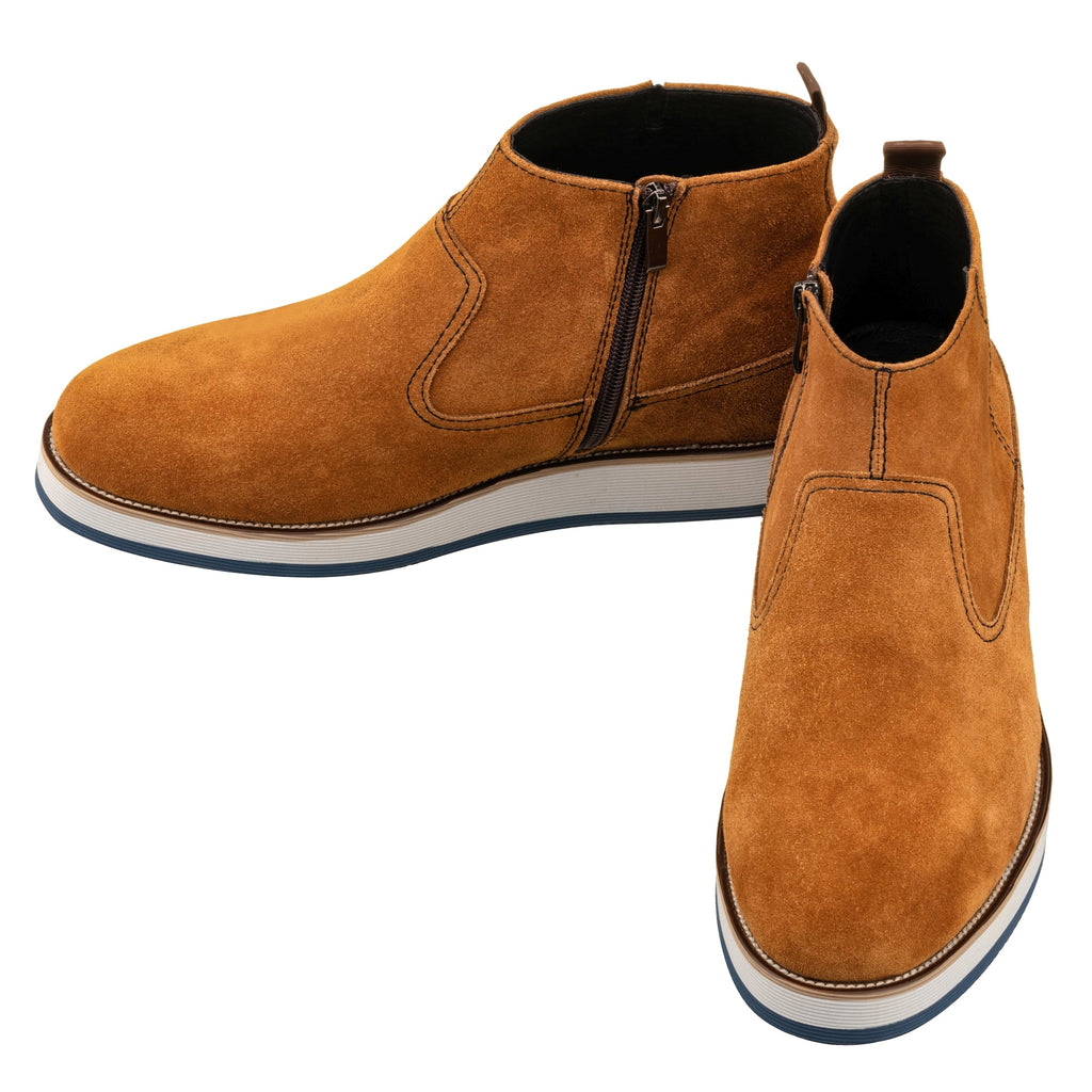 CALTO - Y30023 - 3 Inches Taller (Nubuck Brown) - Zipper Boots
