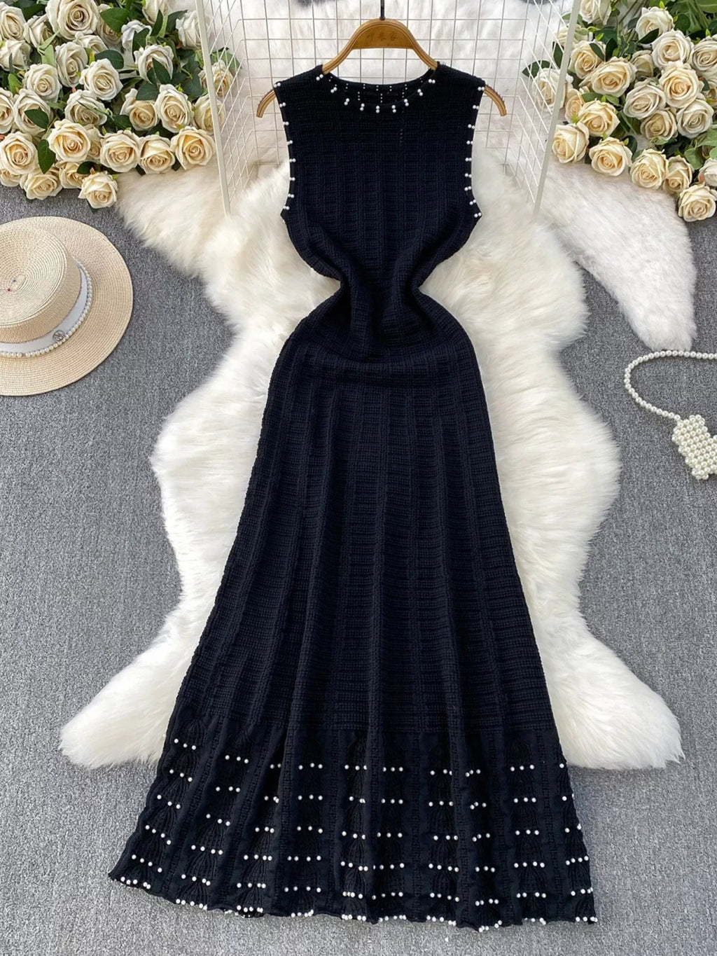 Textured Knit Sleeveless Midi Dress