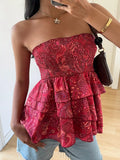 Smocked Layered Paisley Print Tube Top
