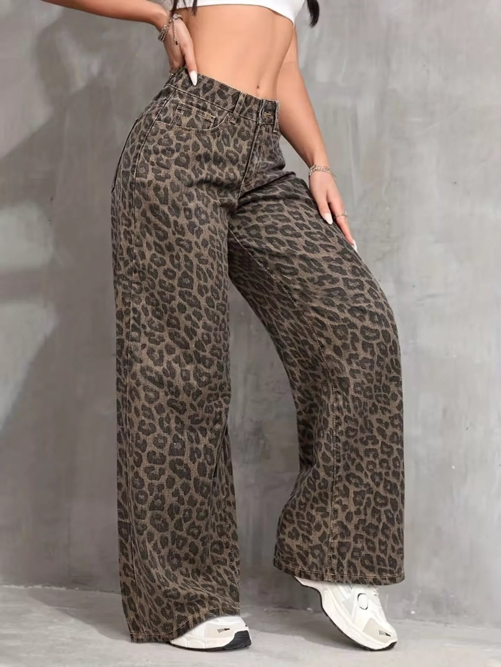 Leopard Wide Leg Jeans