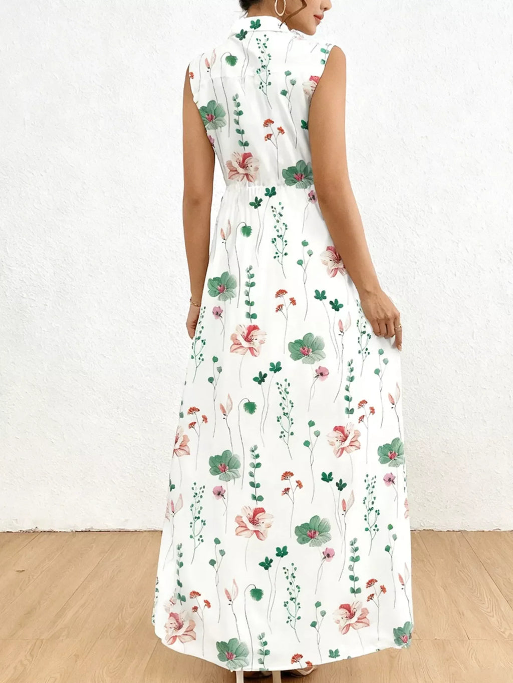 Floral Print Sleeveless Maxi Shirt Dress