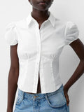 Striped Puff Sleeve Fitted Shirt
