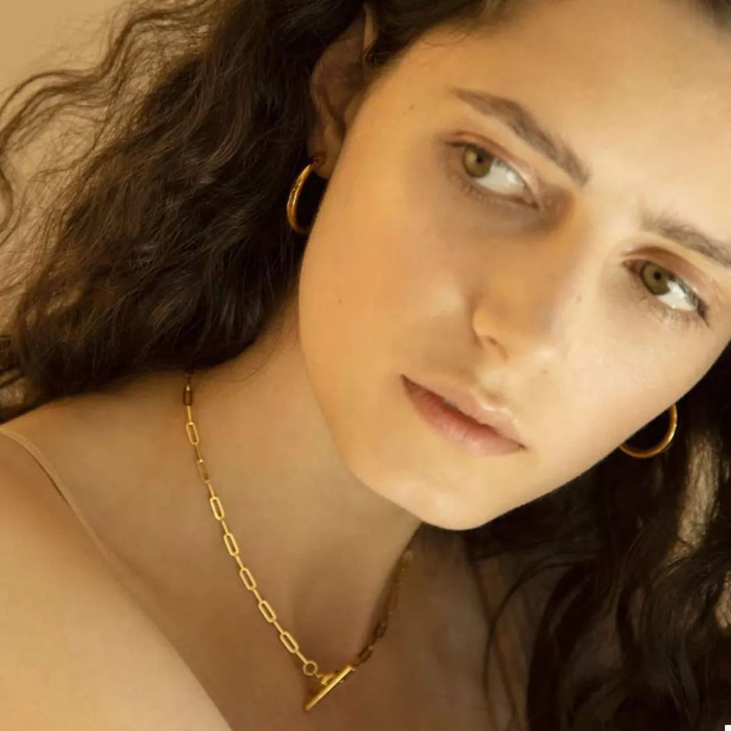 18K Gold-Plated Chain Link Toggle Clasp Necklace