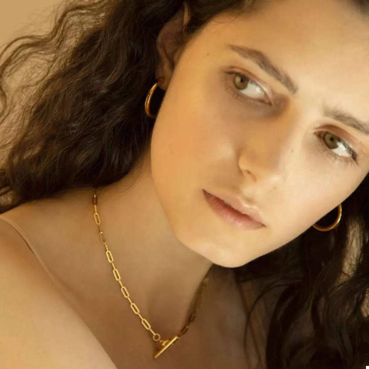 18K Gold-Plated Chain Link Toggle Clasp Necklace