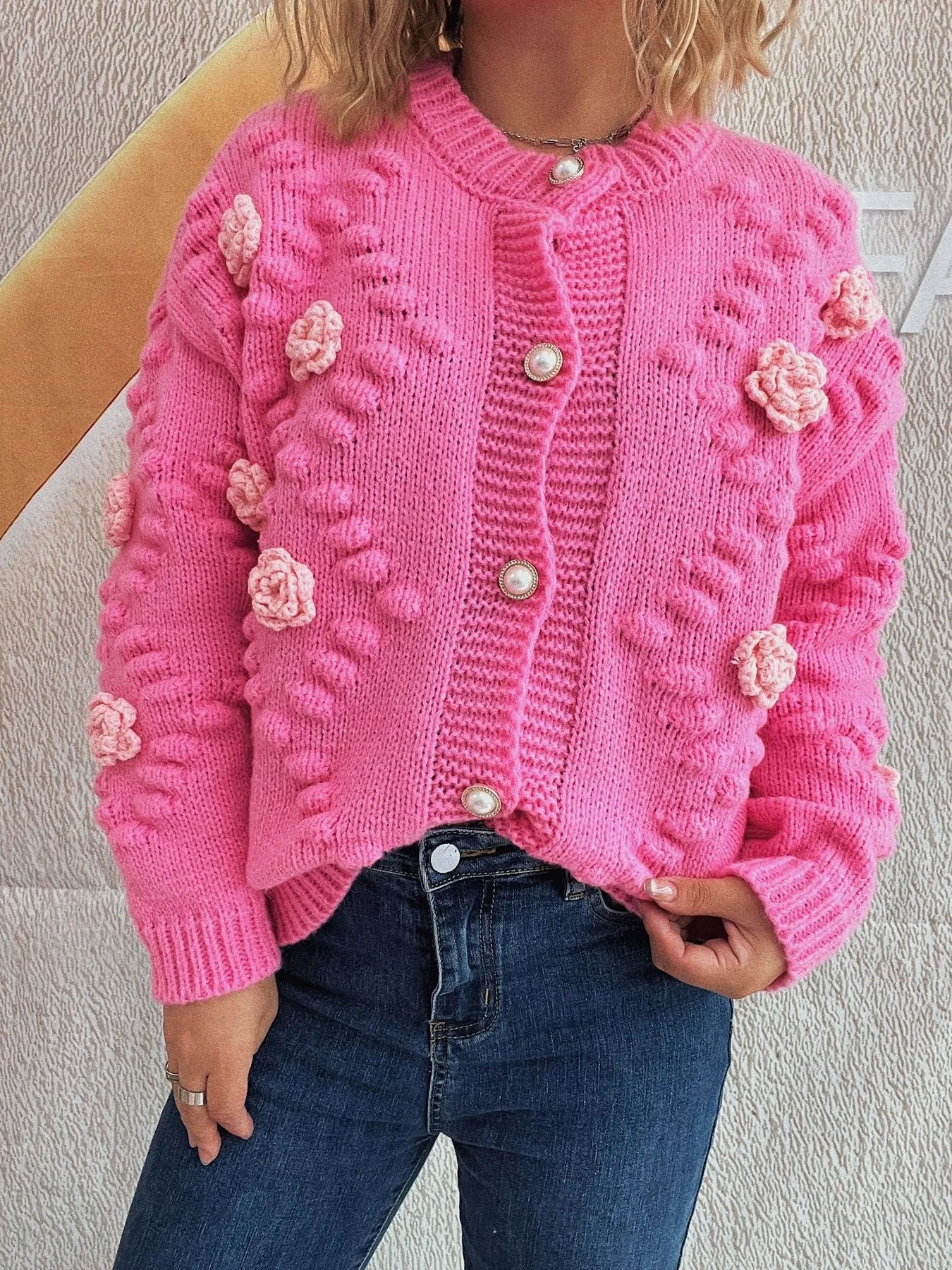 Flower Button Up Long Sleeve Cardigan