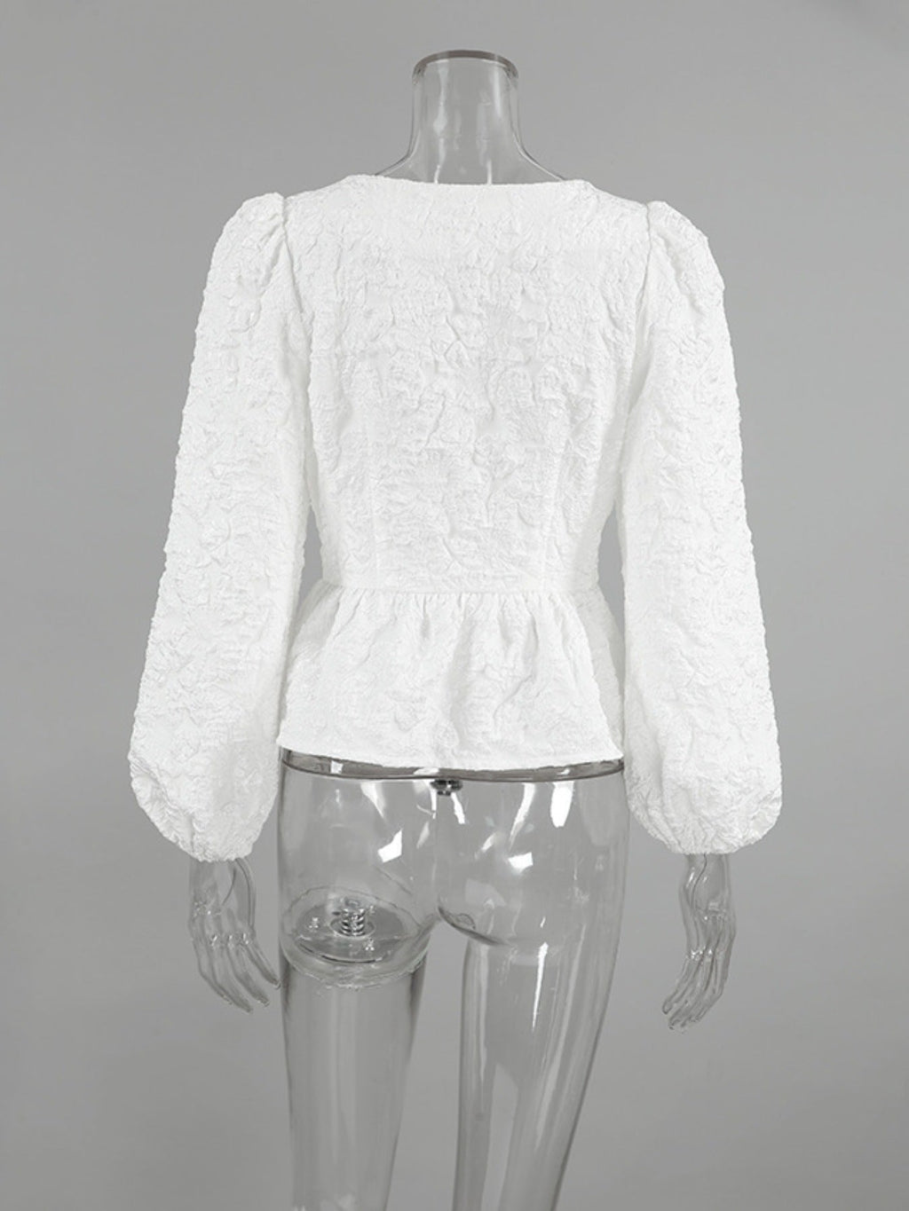Textured Square Neck Balloon Sleeve Shirt