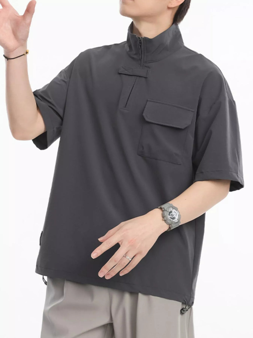Men's Plus Size Half-Zip Half Sleeve Top