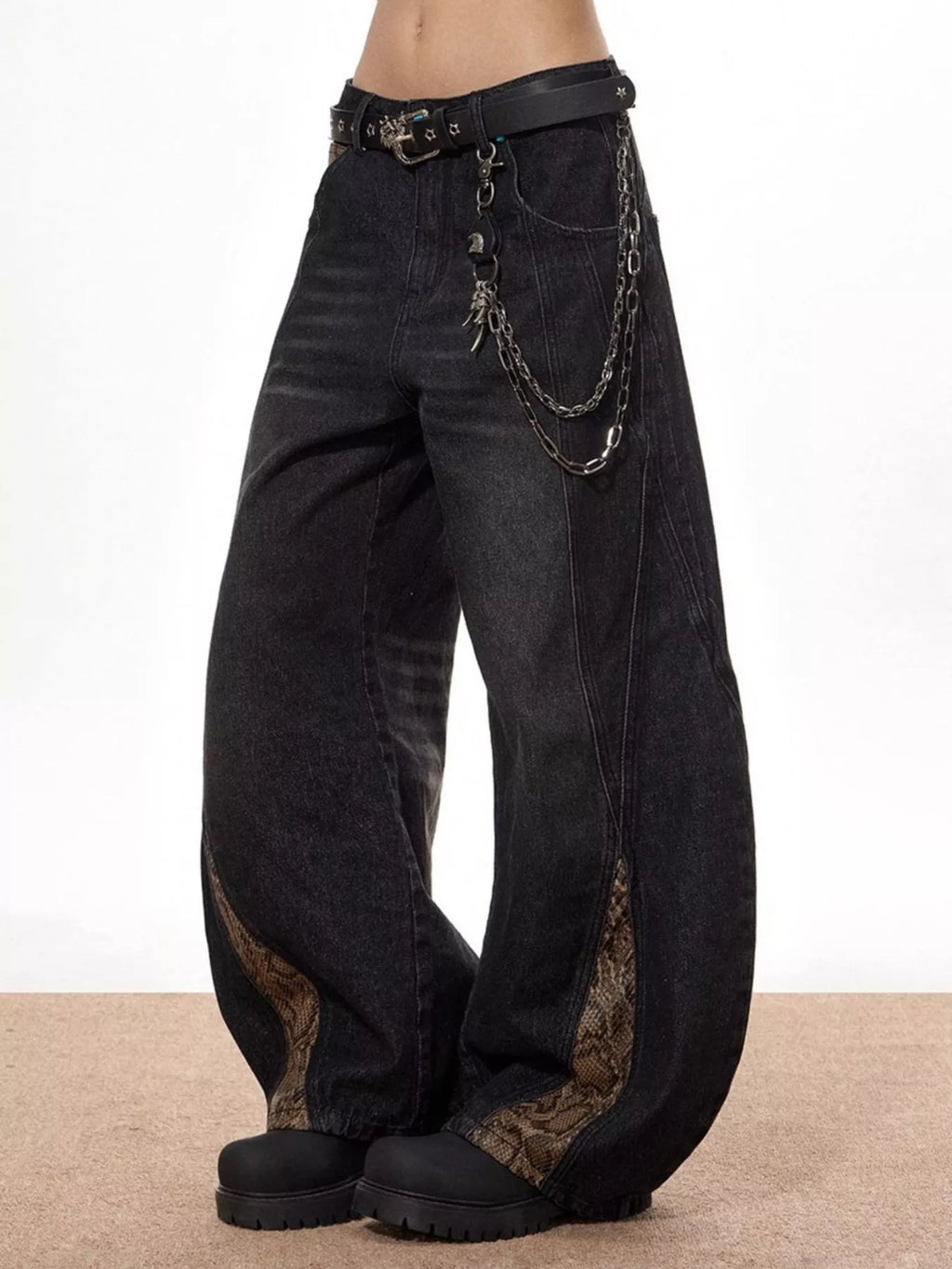 Men's Vintage Wide Leg Jeans with Snake Print