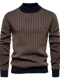 Men's Mock Neck Contrast Striped Sweater