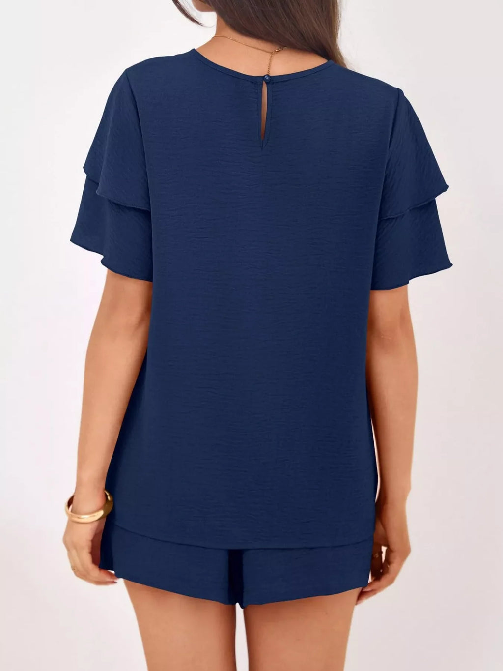 Ruffle Sleeve Top and Shorts Two-Piece Set