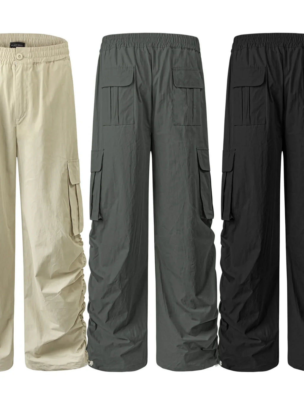 Men's Elastic Waist Wide Leg Cargo Pants with Side Pockets
