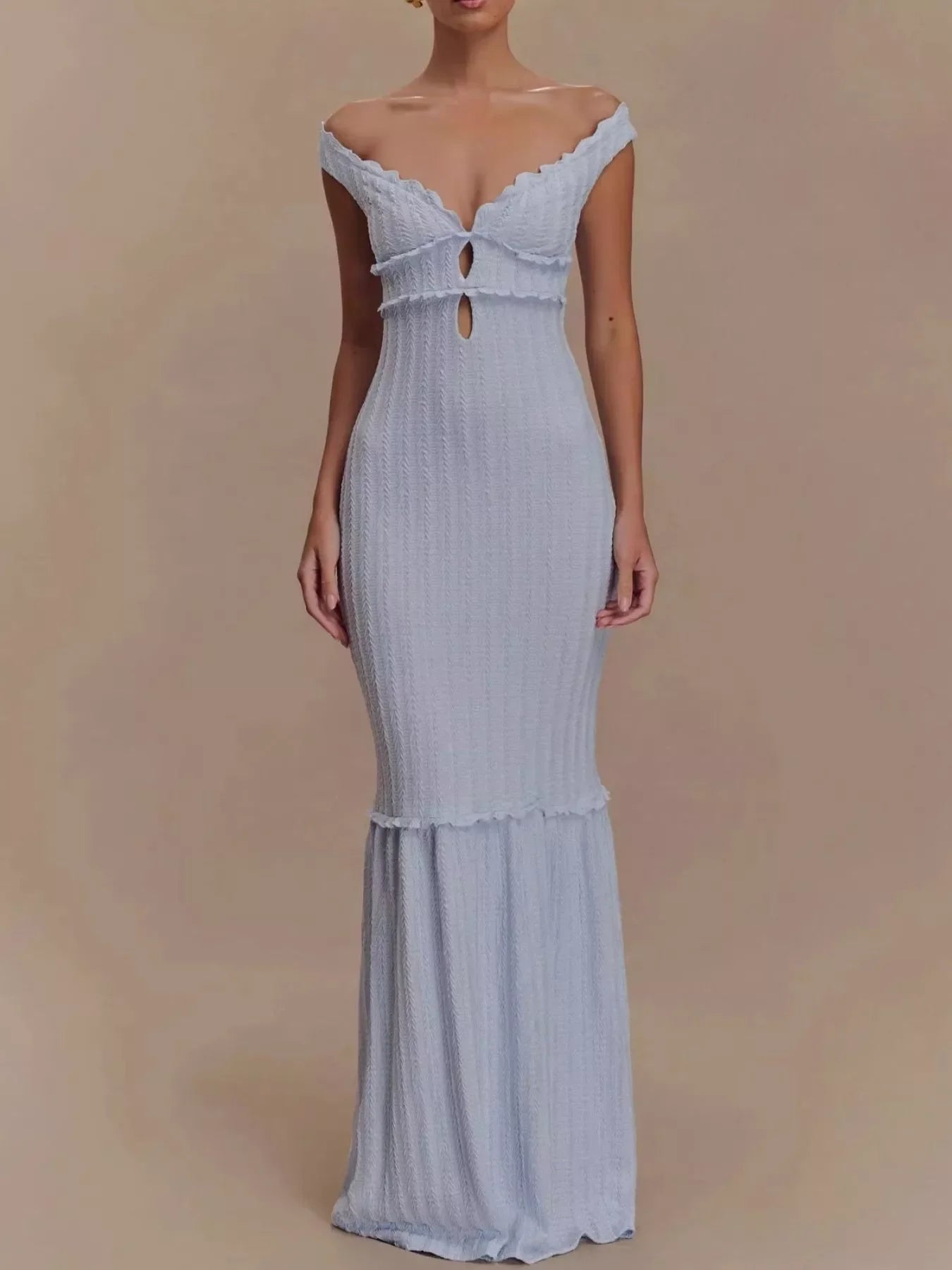 Frill Off-Shoulder Knit Maxi Mermaid Dress