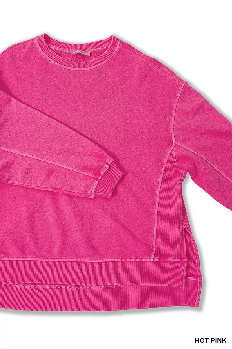 Zenana Full Size French Terry Pigment Dye & Enzyme Washing Pullover Plus Size