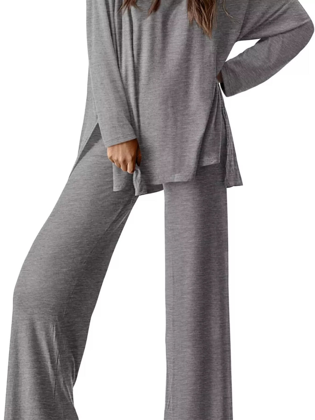 Casual Loose Long Sleeve Top and Wide Leg Pants Set