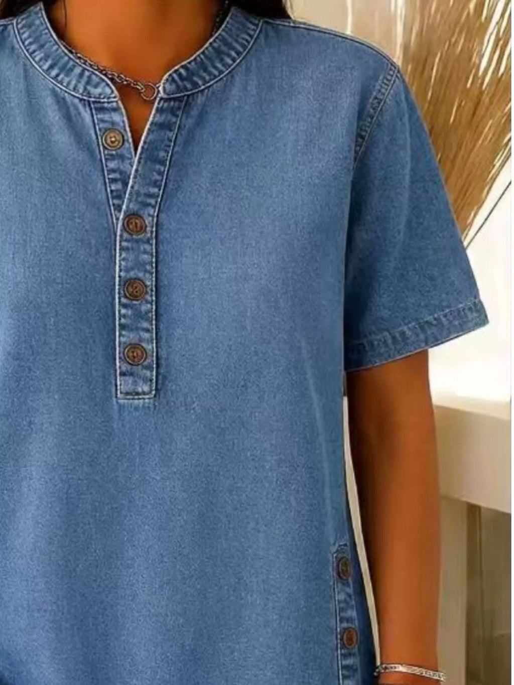 Full Size Button Detail Short Sleeve Blouse Plus Size