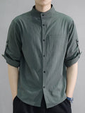 Men's Plus Size Button Up Roll-Up Sleeve Shirt