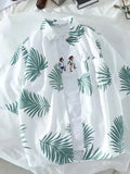 Men's Leaf Print Button Up Short Sleeve Shirt