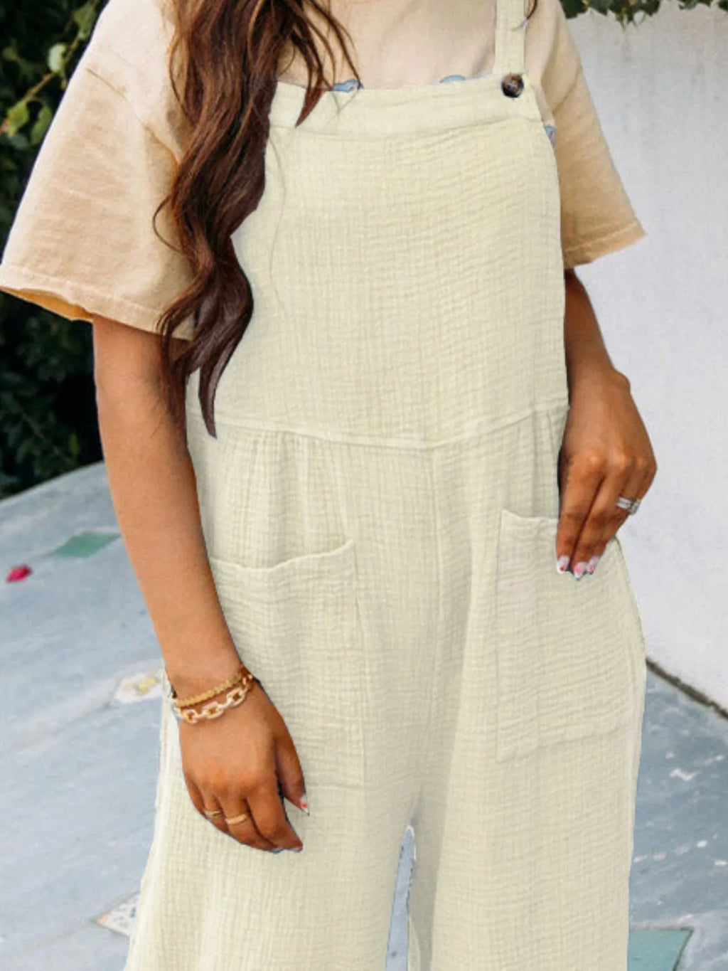 Full Size Casual Wide Leg Textured Overalls Plus Size