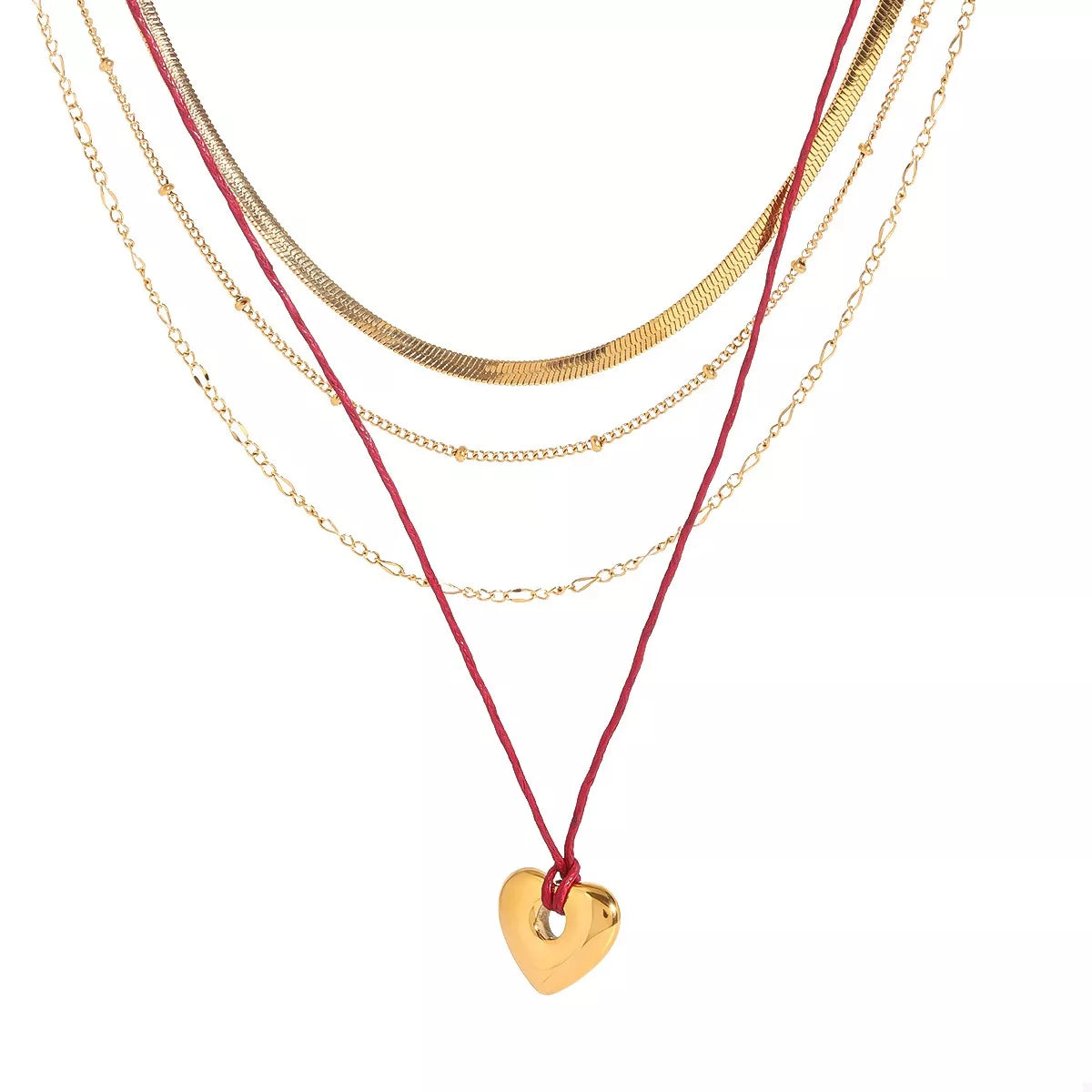 Stainless Steel Four-Layered Heart Necklace