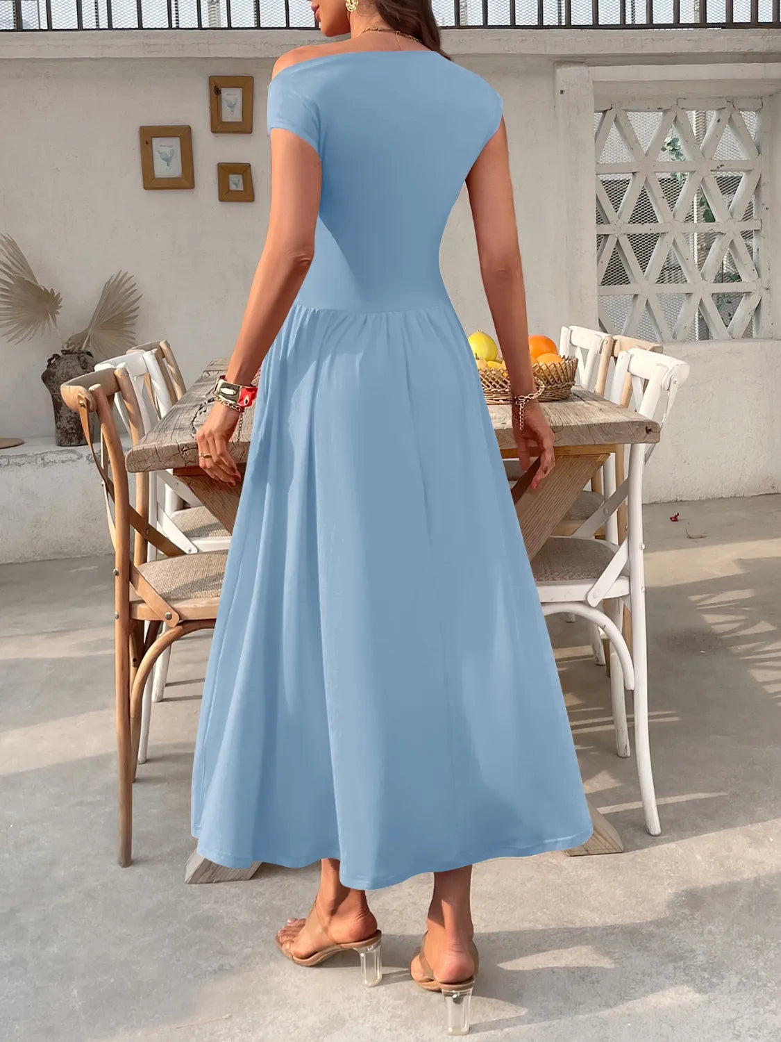 Single Shoulder Midi Dress with Pockets