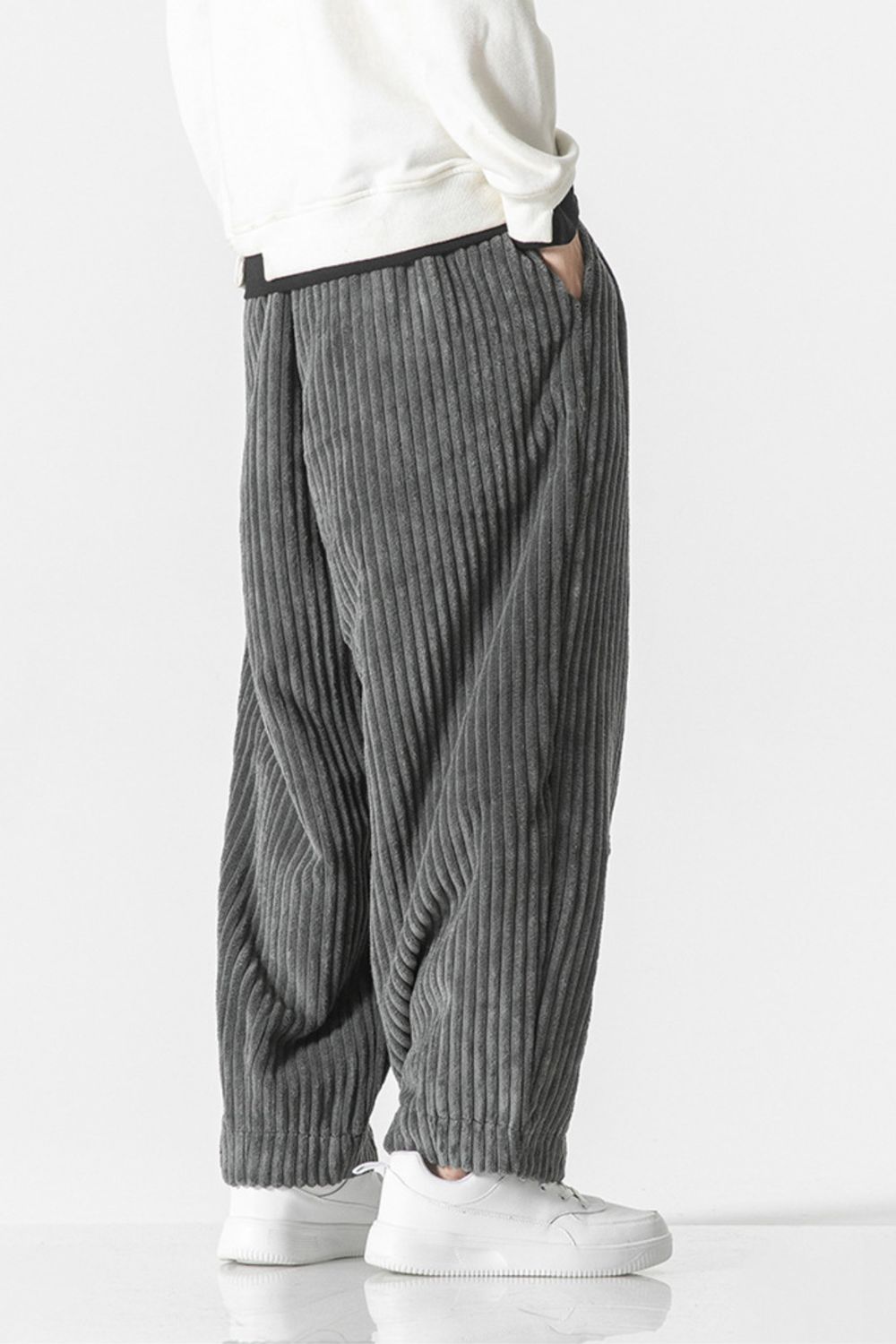 Men's Plus Size Corduroy Wide Leg Casual Pants