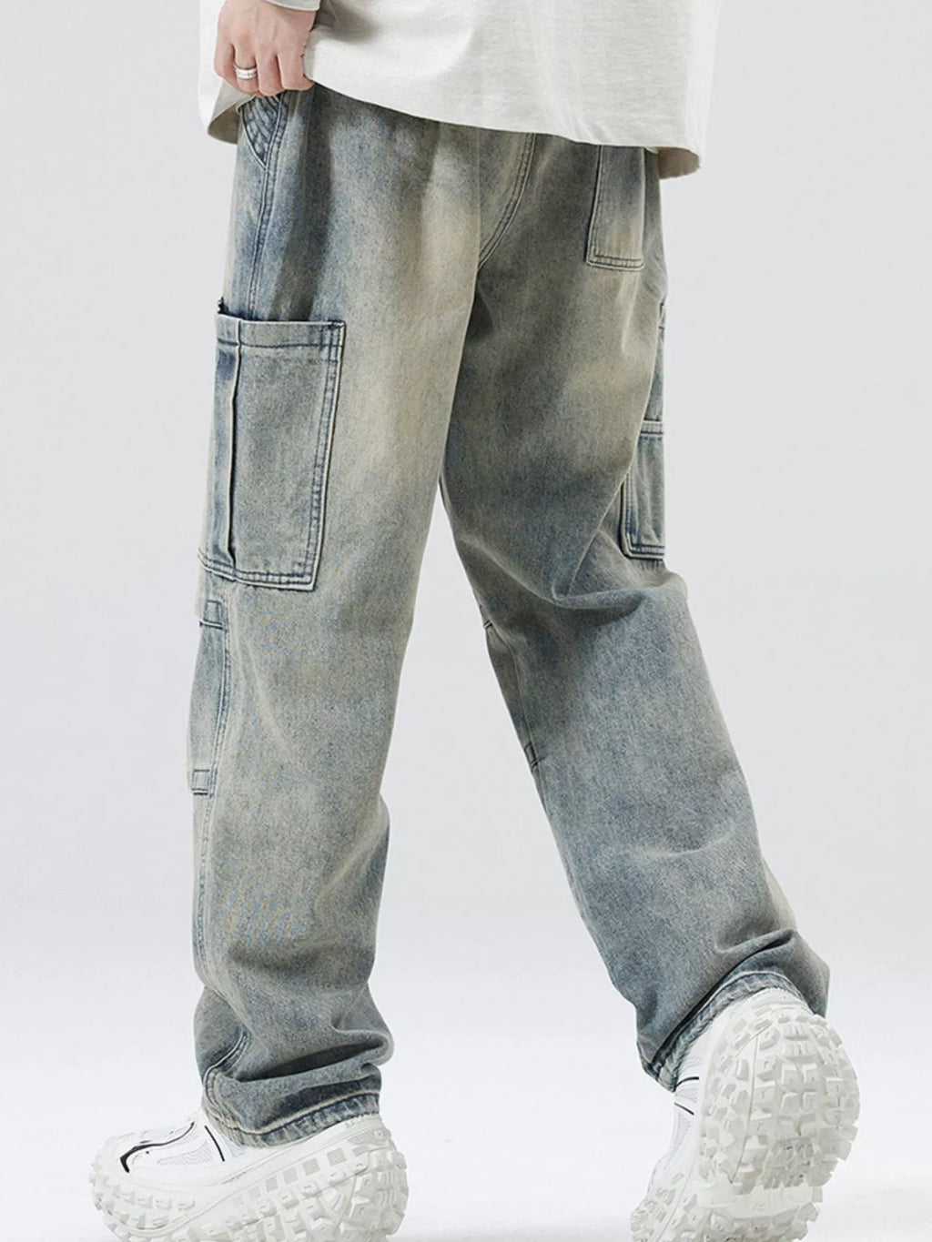 Men's Full Size Distressed Cargo Jeans Plus Size
