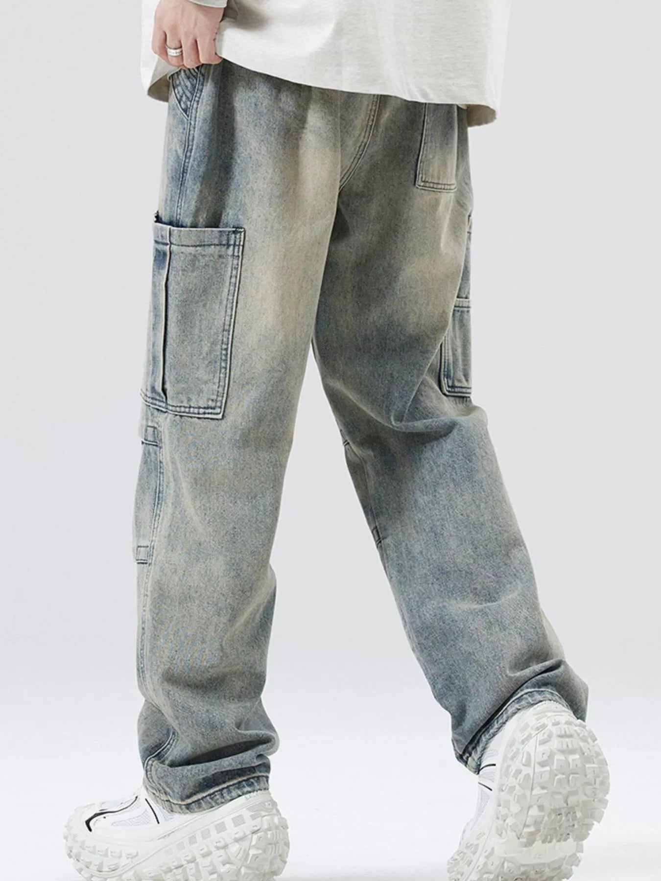 Men's Full Size Distressed Cargo Jeans Plus Size