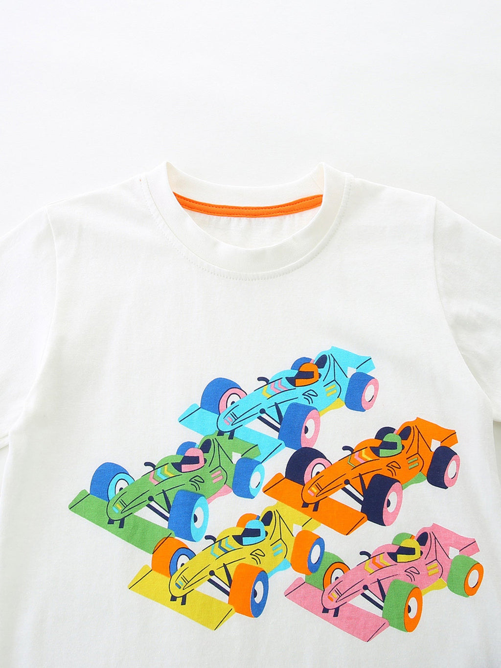 Children's Racing Car Graphic Round Neck T-Shirt