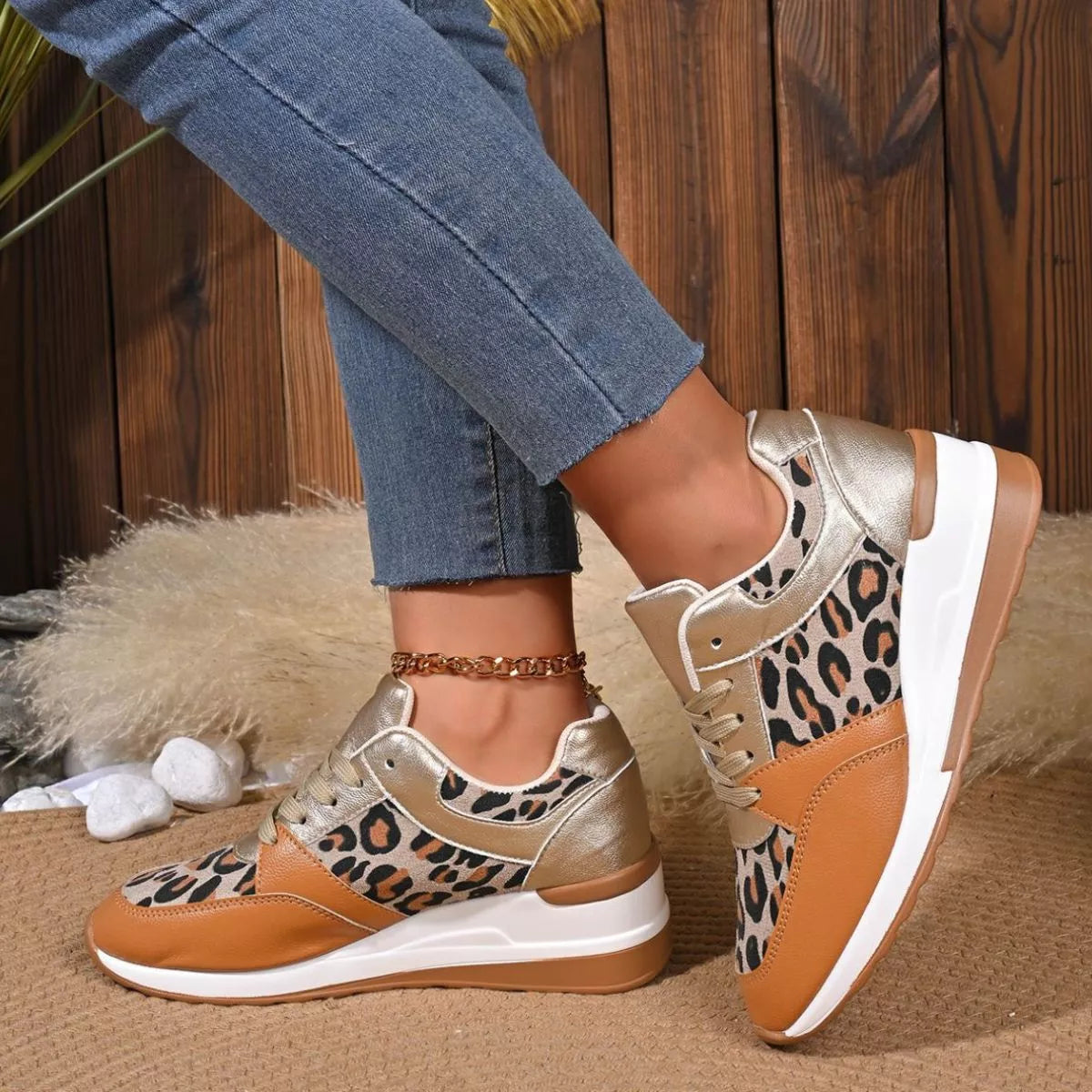 Leopard Lace Up Sneakers