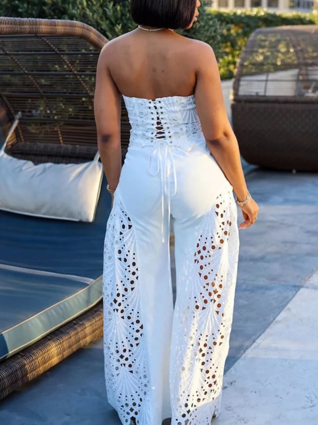 Cutout Tube Top and Wide Leg Pants Set