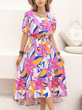 Printed Round Neck Top and Skirt Set