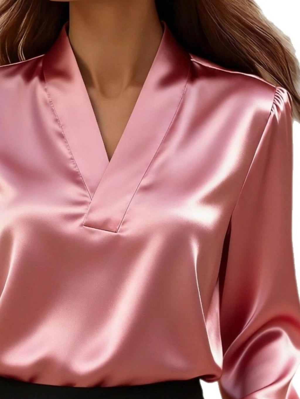 V-Neck Long Sleeve Satin Blouse