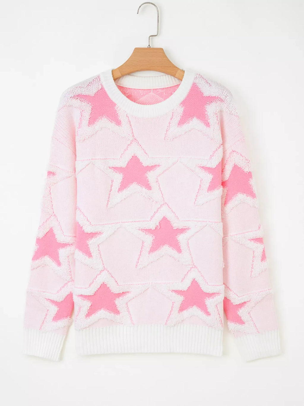 Oversized Star Pattern Ribbed Edge Drop Shoulder Sweater