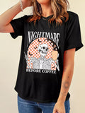Halloween Skull Checkerboard Graphic Round Neck T-Shirt