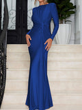 Ruched Knot Front Long Sleeve Maxi Dress