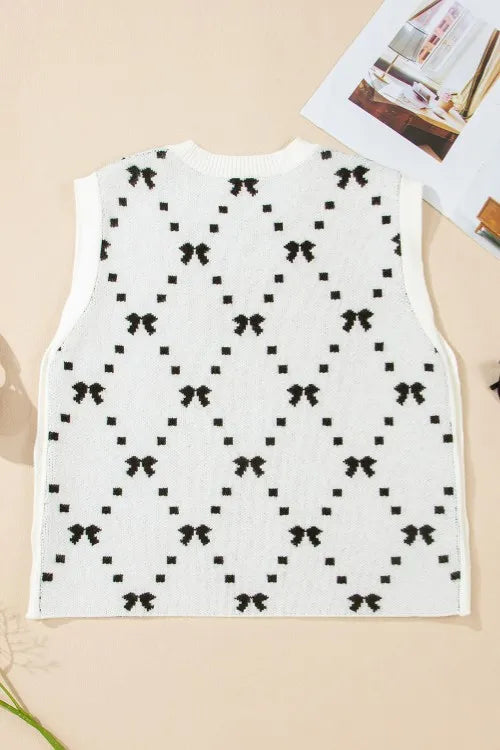 Bow Round Neck Sweater Vest