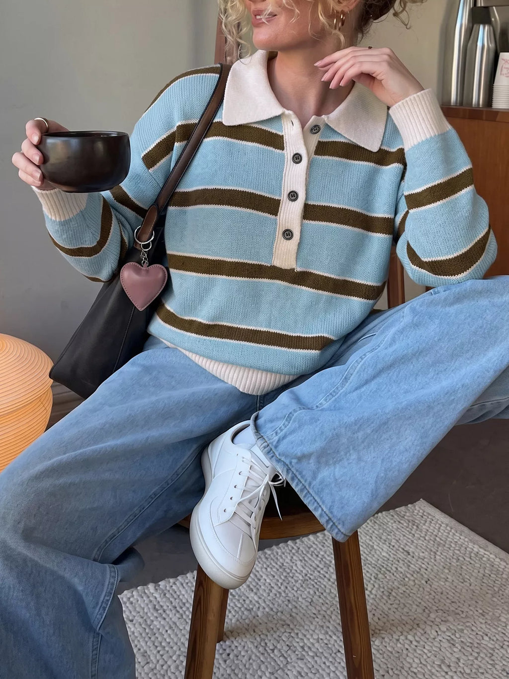Striped Polo Collar Sweater