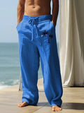 Men's Full Size  Palm Tree Wide Leg Pants Set Plus Size