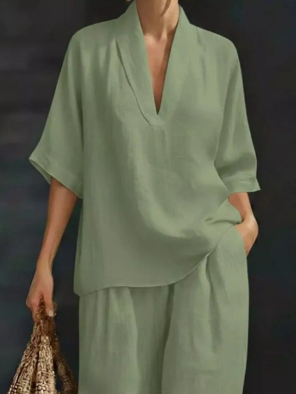 Full Size Half Sleeve Top and Wide Leg Pants Set Plus Size
