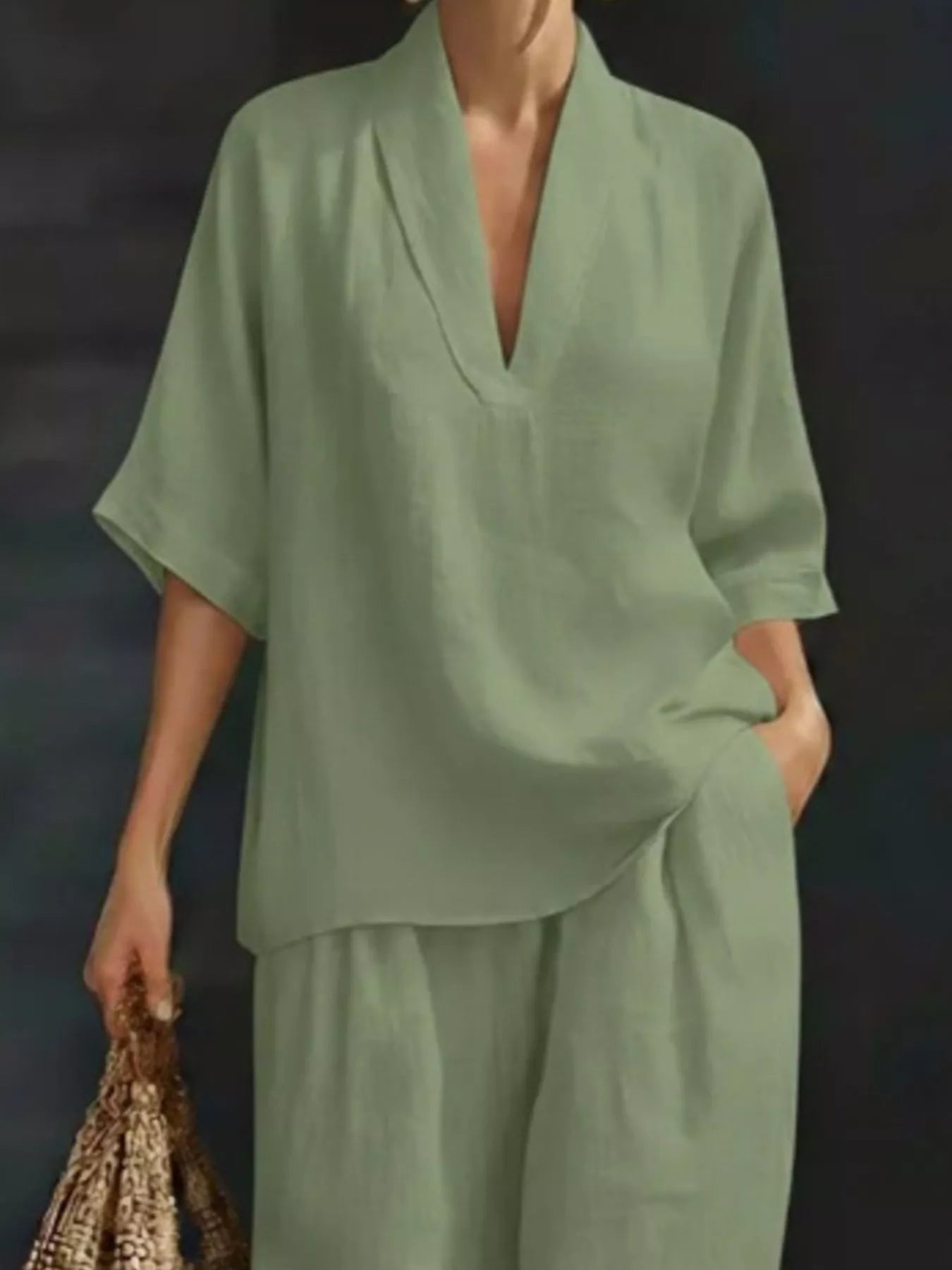 Full Size Half Sleeve Top and Wide Leg Pants Set Plus Size