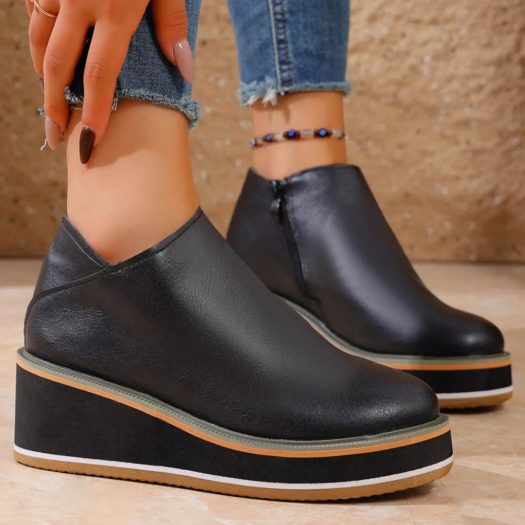 Round Toe Wedge Ankle Boots