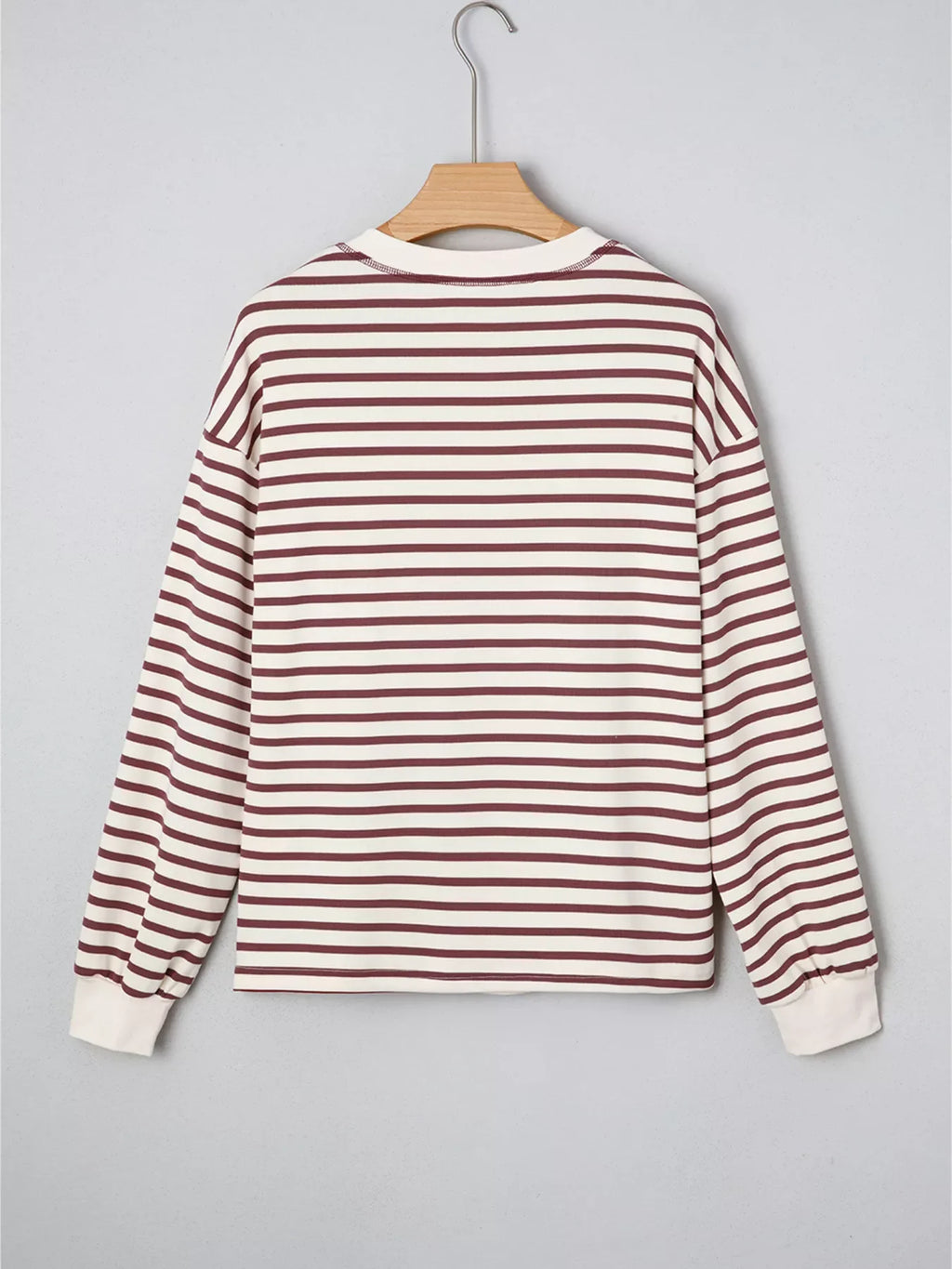 Striped Drop Shoulder Long Sleeve Henley Top