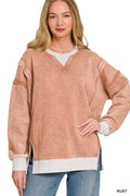 Zenana Fleece Acid Washed Contrast Trim Sweatshirt