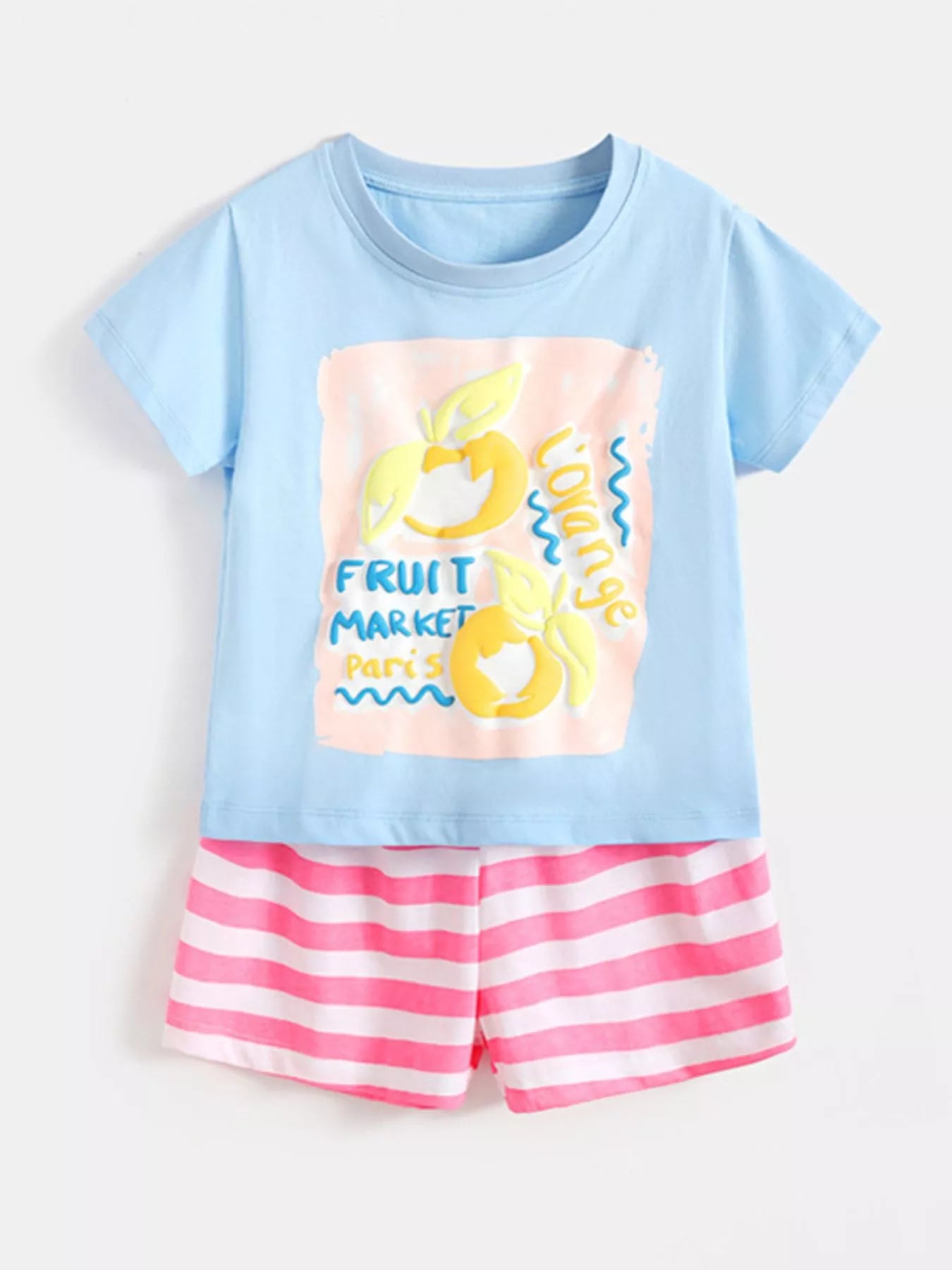 Children's Fruit Market Graphic Tee and Striped Shorts Set