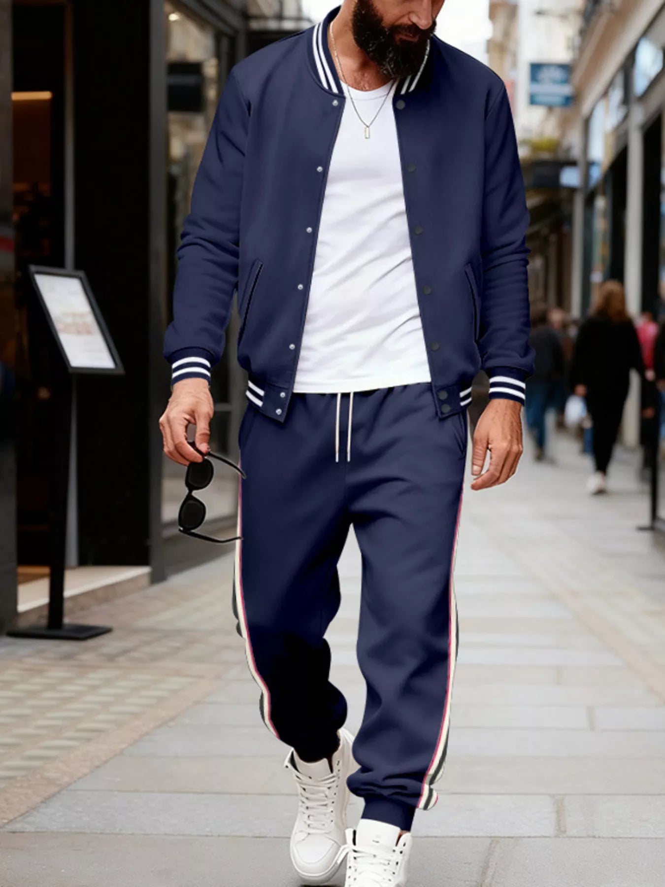 Men's Full Size Striped Snap Down Top and Pants Set Plus Size